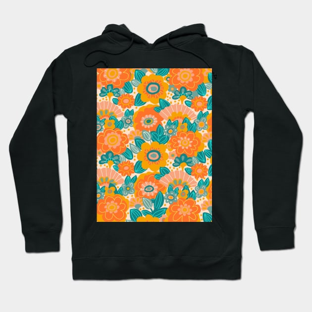 Orange Floral Print Hoodie by Gigi Rosado